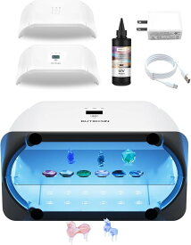 UVライト アドバンス 2 in 1 両面長時間設定 60s、180s、300s 48 個の LED 48W 付き レジン 360 度サラウンド光源 uvレジンキット (ホワイト, 48 LEDs + UV RESIN 100G)