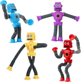 ロボット おもちゃ 吸盤 ポップチューブ 伸縮 面白い 光る 玩具 4色セット