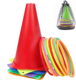 良品ラボ 輪投げセット 縁日 おもちゃ イベント レクリエーション 玩具 子供 景品 カラーコーン ゲーム 16個セット (マルチカラー)