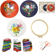 刺繍キット 刺繍糸 刺繍枠 刺繍針 DIY クロスステッチ 初心者 セット 花 フランス刺繍 英語説明書付き 3…