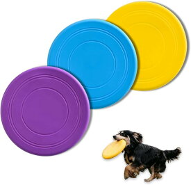 犬用フリスビー 投げるおもちゃ 3個セット シリコン製 柔らかい ペットおもちゃ 運動不足解消 歯耐性ゴム 知能訓練 小型犬 中型犬 (ブルー・イエロー・パープル)