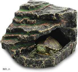爬虫類 隠れ家 シェルター 角 テラリウム 階段 洞窟 カメ レオパ トカゲ 小型 (階段, 小)