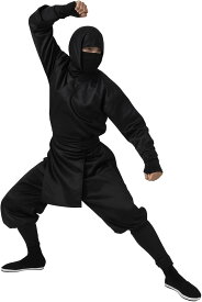 忍者 コスプレ 衣装 6点 セット ハロウィン パーティー イベント 仮装 コスチューム 大人 ユニセックス 男 女 兼用 ニンジャ 服 (ブラック, XL)