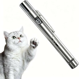 猫おもちゃ LED ライト ポインター USB 充電式 持ち運び便利 複数パターン 目に優しい光 室内ペット用 (光沢シルバー)