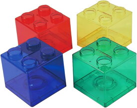 貯金箱 プラスチック製 4個セット カラフル 透明 目標シール付き 知育 教育玩具 ギフト 大容量 こども向け 取り出せる 500円玉 100円 お札 (ミックスセット　青・赤・黄・緑, 9.0 センチメートル X 9.0 センチメ)