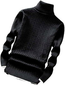 ハイネック スリム ケーブル ニット セーター メンズ( ブラック, 03.XL(日本サイズ:L))