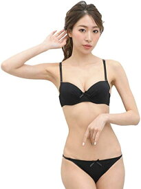 【全品P5倍★4/27 9:59迄】レディース ブラジャー Tシャツ ブラ ショーツ 勝負 下着 上下 セット 女性 シームレス(B65,ブラック)