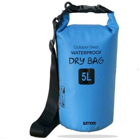 ドライバッグ 防水バッグ ドラム型 新素材 防塵 ブルー 5L (ベルト有)