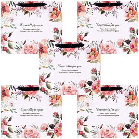 母の日 pkpohs 花束のような紙袋 ギフトバッグ 5枚セット +メッセージカード 選べる サイズ デザイン プレゼント ラッピング ピンクx黒( ピンク*黒, L)