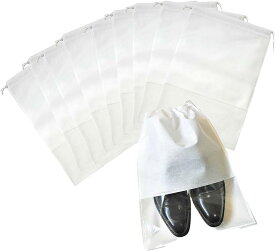 シーポッシュ 不織布 収納ケース 透明 窓付き 巾着袋 (白, Lサイズ 10枚入り)