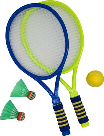 (APOSITV)ラケットセット テニスセット バトミントン ボール 子供 羽2個 ボール1個 親子 屋外 室内 (ブルー)