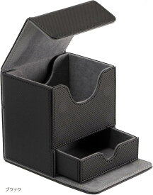 デッキケース トレカ トレーディングカード スリーブ 対応 100枚 以上 収納 ダメカン ダイス 小物入れ PU レザー ブラック (ブラック)