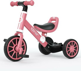 XJD 三輪車 二輪車 子供 幼児用 自転車 3in1 キッズバイク ペダルなし自転車 サドル調整可能 (10ヶ月-3歳, ピンク（クラシック）)