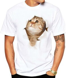 Tシャツ 猫 おもしろ トリックアート カジュアル シンプル ブラウンネコ (XXL, NO.2)
