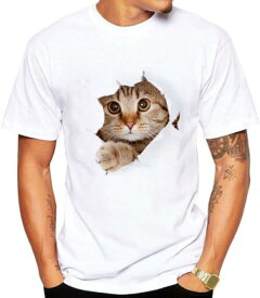 Tシャツ 猫 おもしろ トリックアート カジュアル シンプル ブラウンネコ XXXL( NO.5, 3XL)