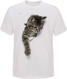 Tシャツ 猫 おもしろ トリックアート カジュアル シンプル ブラックネコ XXL( NO.2, 2XL)