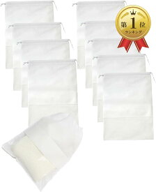 シーポッシュ 不織布 収納ケース 透明 窓付き 巾着袋 (白, Mサイズ 10枚入り)