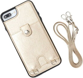 【MocliL】iPhone 8 Plus / 7 Plusスマホショルダー ストラップ ケース 斜めがけ 首掛け 肩掛け カード収納 レディース メンズ 日本国内検品&梱包 (iP8P/7P,ゴールド,ML0028)