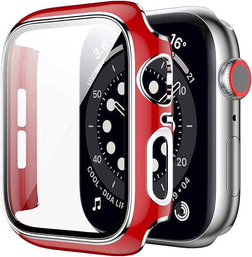 Pellforia アップルウォッチ カバー apple watch ケース 休日 高級仕様 保護 レッド 赤 銀 5 se シルバー x 6 赤+シルバーライン 爆買い送料無料 44ｍｍ 44mm