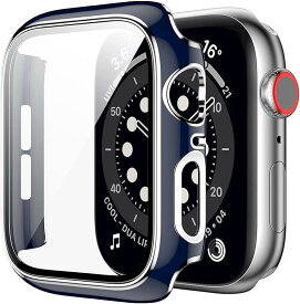 アップルウォッチ カバー apple watch ケース 【高級仕様】 保護 Pellforia ネイビー 紺 × 銀 シルバー 44mm 6 se 5 4