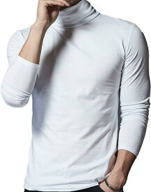 UNIBAZE（ユニベイズ） タートルネック メンズ 長袖 Tシャツ インナー 薄手 綿 ハイネック (ホワイト, 3XL)