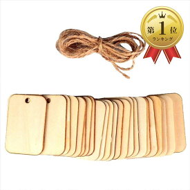 【moonwood】 メッセージカード 木製 カード タグ DIY チップ 天然木 長方形 装飾用 麻縄付き 手書き 50枚セット