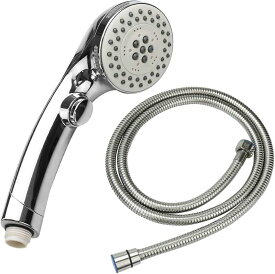 AINetJP シャワーホース付き シャワーヘッド 5段階 水圧調節可能 止水ボタン 取り付け簡単 国際汎用基準G1/2
