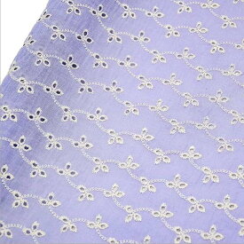 カラー コットン 刺繍 レース 生地 手芸用 布 約1m 幅135cm( 紫色)