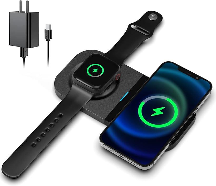 2in1ワイヤレス充電器 iphone 充電パッド Apple watch充電器 AirPods充電対応 2台同時 QI認証済 Charge3.0アダプター付属 MDM