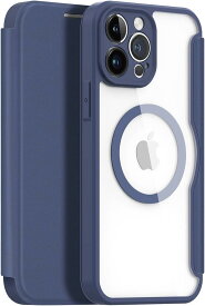 iPhone ケース 手帳型 ワイヤレス充電対応 薄型 PUレザー 背面 クリア カード 入れ1枚(ブルー, iPhone 14 Pro Max)