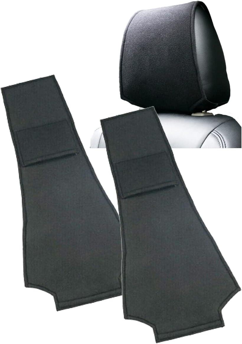アウトレット ヘッドレストカバー 車用 ポケット付き ブラック 2枚セット 運転席 助手席 シートカバー