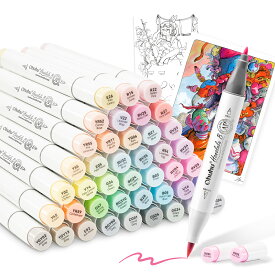 【Ohuhu公式】 Ohuhu マーカーペン 筆タイプ 48色49本 プロ愛用 パステル イラスト イラストマーカー 筆・細字 ブレンダーペン1本付き Honolulu B シリーズ