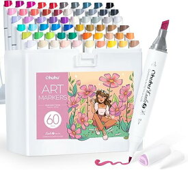 【ポイント10倍★マラソン期間限定】Ohuhu イラストマーカー 60色 ミニ筆・太字 アルコールマーカー プロ愛用 イラスト 漫画 画材セット ブレンダーペン付き Kaala B シリーズ