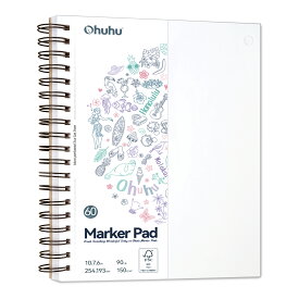 Ohuhu スケッチブック アルコールマーカー イラスト マーカーペン 画用紙 裏写りしない 254mm×193mm 150gsm 表裏両面 使用可能 60枚 120ページ ミシン目付き 学生 コスパ プレゼント レビューキャンペーン
