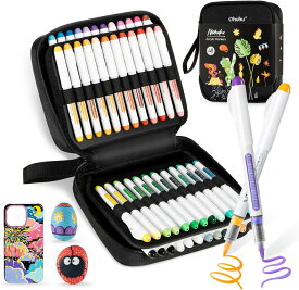 【ポイント10倍★マラソン期間限定】Ohuhu アクリルマーカー 筆タイプ 44色48本セット 直液式 アクリルペン 不透明水性ペン ペイントマーカー 石 木材 卵 ガラス セラミック キャンバス プラスチック 紙 金属 DIY 収納ケースと日本語取り扱い説明書付き