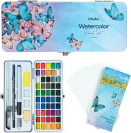 Ohuhu 固形水彩絵具 50色 絵の具セット 透明水彩絵具 鮮やか 水彩 画材 大人の塗り絵 水彩アート 旅行ス…