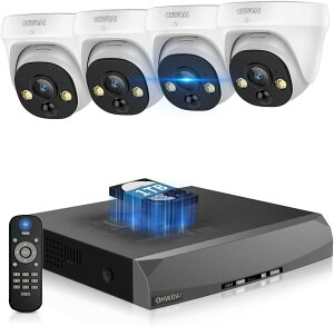 【130°広角・双方向通話】POE 防犯カメラ セット 4K 800万画素 監視カメラ 屋内 屋外 対応 ドーム型 4台 セット ダブルライト 夜間カラー撮影 家庭用 セキュリティカメラシステム POE給電 OHWOAI