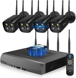 【カラー暗視撮影&投光威嚇】防犯カメラ 屋外 家庭用 防犯カメラ ワイヤレス 屋外 工事不要 監視カメラ 防犯カメラ ワイヤレス 屋外 防犯カメラ 屋外 家庭用 防犯カメラセット 4台 ワイヤ