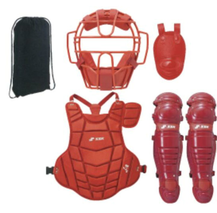 SSK エスエスケイ ソフトボール キャッチャー防具4点セット 捕手用 SSKS4SET 防具袋付き レッド 赤 キャッチャーマスク プロテクター レガース エルボガード フットガード | オーゾネ