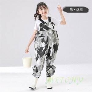 水遊び 潮干狩り ブーツ付き ウェーダー サロペット 作業服 子供用 8色 女の子 男の子 キッズ お砂場着 プレイウェア かわいい くま 長靴一体 胴付長靴 オーバーオール 防水 川 海 田んぼ 遊