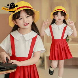 子供 ハロウィン コスプレ衣装 アニメ 女の子 ドレス 帽子付き 4点セット 制服 ハロウィン クリスマス イベント かわいい レッド 100 110 120 130 140 150