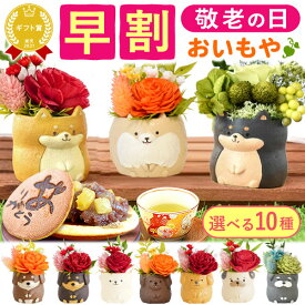 ＼早割＆限定クーポン！／ 敬老の日 ギフト プレゼント 花 プリザーブドフラワー 枯れない花 一輪 犬 フラワーアレンジメント バラ スイーツ お菓子 和菓子 花とお菓子 60代 70代 80代 90代 おじいちゃん おばあちゃん 孫 孫から 送料無料 おいもや