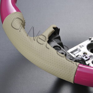 N-BOX JF1/2 ステアリング ハンドル ホイールトリム ホワイトレザー 黒木目/ピンク ドレスアップ カスタムパーツ インテリアパネル カーアクセサリー 滑りにくい 上質レザー 純正交換 内装 ス