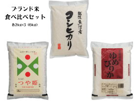 令和6年度産 ブランド米 食べ比べセット 計6kg( 新潟県魚沼産コシヒカリ2kg・山形県産つや姫2kg・北海道産ゆめぴりか2kg×各1)(H25-3DB2-1)｜お中元 内祝い 香典返し 結婚内祝 出産内祝 米 ブランド米 白米