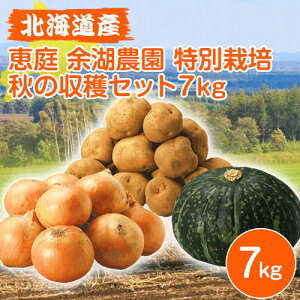 【マラソン期間中ポイント5倍】北海道 グルメ|北海道産 恵庭 余湖農園 特別栽培 秋の収穫セット 7kg<じゃがいも(男爵/キタアカリ) 2kg、玉ねぎ 2kg、かぼちゃ(1.2kg) 1個>|代引不可|配達日