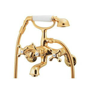 アンティーク調2ハンドルシャワー混合栓(ゴールド) 133-507 (L159×取付芯から下へ86mm/吐水口)