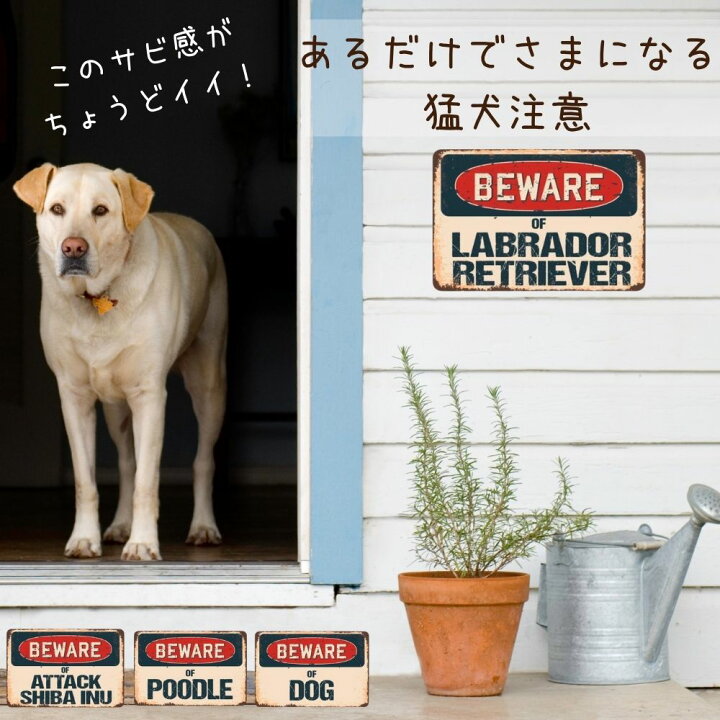 楽天市場 Max500円offクーポン Beware 猛犬注意 犬のサインボード プレート 看板 英語 ビンテージ風 犬がいます オジコペット