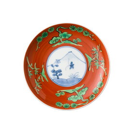 天晴富士 染錦松竹梅朱富士山図　丸皿 ＜和食器 / 有田焼 / 小皿 / 豆皿 / おもてなし / 正月 / 端午の節句＞