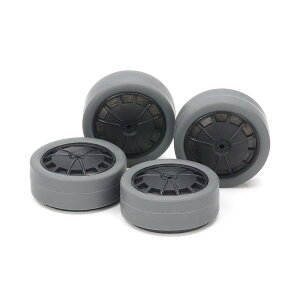 ★365日毎日発送OK★1/32/ミニ四駆グレードアップパーツ/15545/スーパーX・XX ハード小径ローハイトタイヤ (26mm・グレイ )&カーボン強化ホイール (ディッシュ)/TAMIYAタミヤ