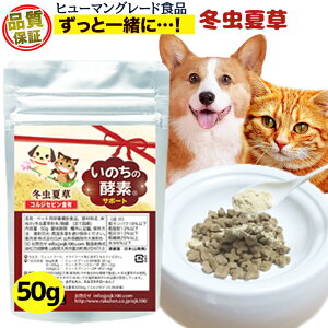 犬 猫 冬虫夏草 純国産 品質保証 コルジセピン ペット酵素 いのちの酵素 50g 粉末 健康食品 日本産 サプリ パウダー 菌 ベータグルカン βグルカン アミノ酸 菌活 健康 犬用 猫用 健康維持 大型